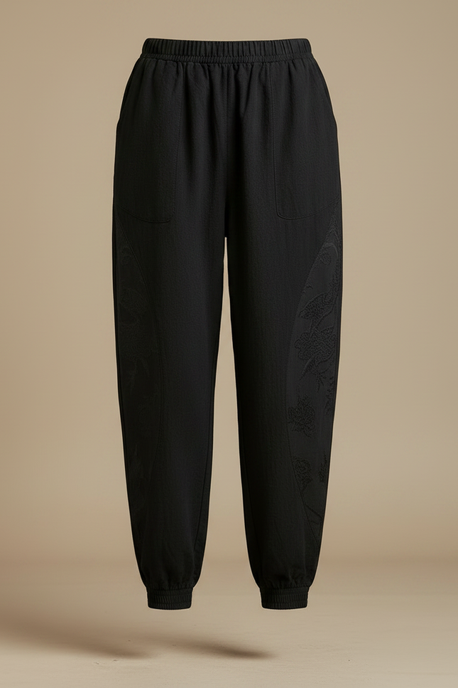 Pantalon Japonais Noir Ample Coton Dragon Brodé - vue 3