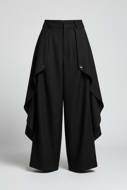 Pantalon Japonais Noir Ample Asymétrique Fluide Élégant - Polyester - vue 3