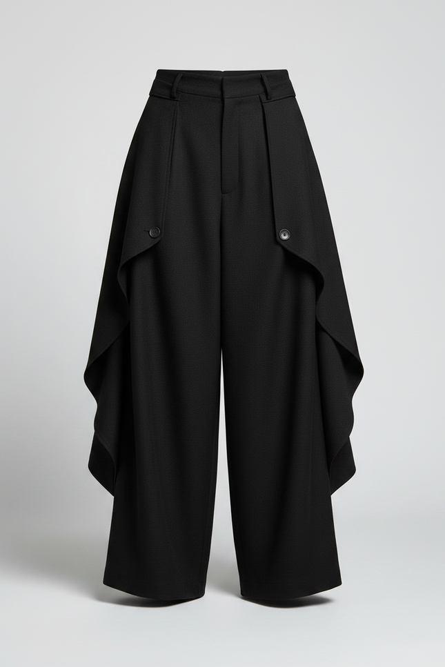 Pantalon Japonais Noir Ample Asymétrique Fluide Élégant - Polyester - vue 3