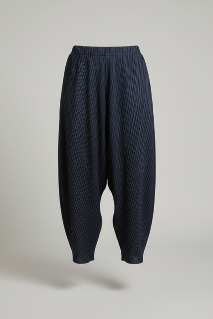 Pantalon Japonais Plissé Bleu Marine Ample Décontracté - Polyester - vue 3