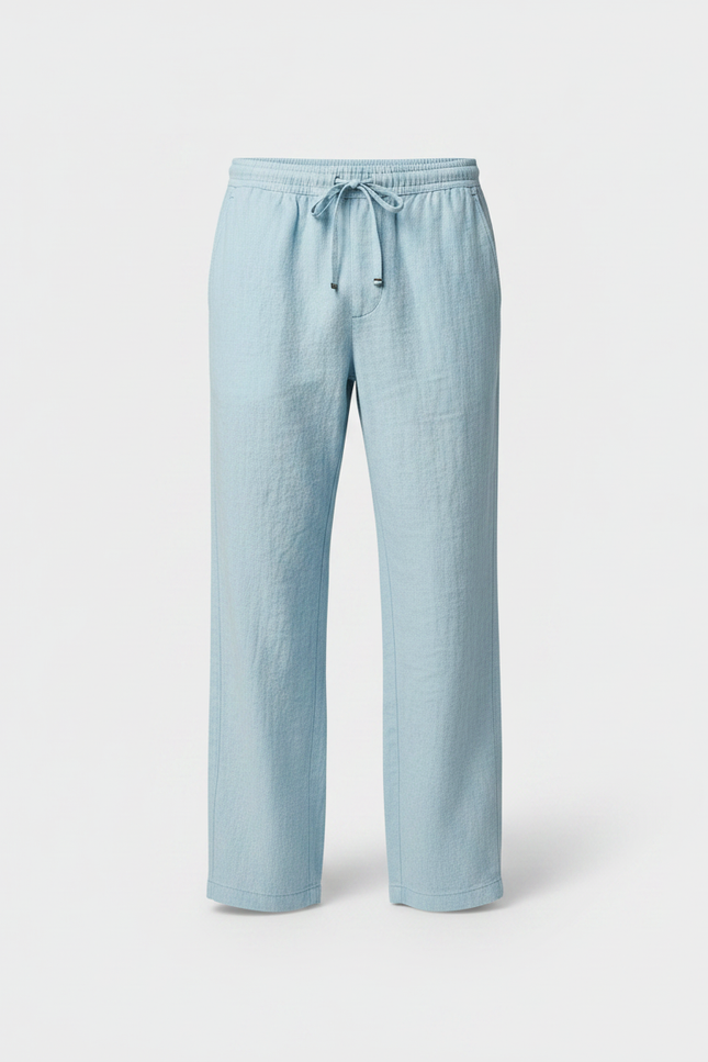 Pantalon Japonais Lin Ample Bleu Clair Homme Décontracté - vue 3