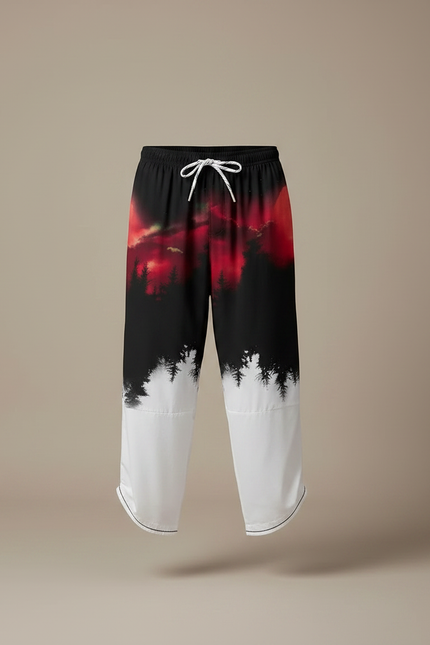 Pantalon Japonais Harem Ample Décontracté Imprimé Forêt Rouge - Multicolore Polyester - vue 3