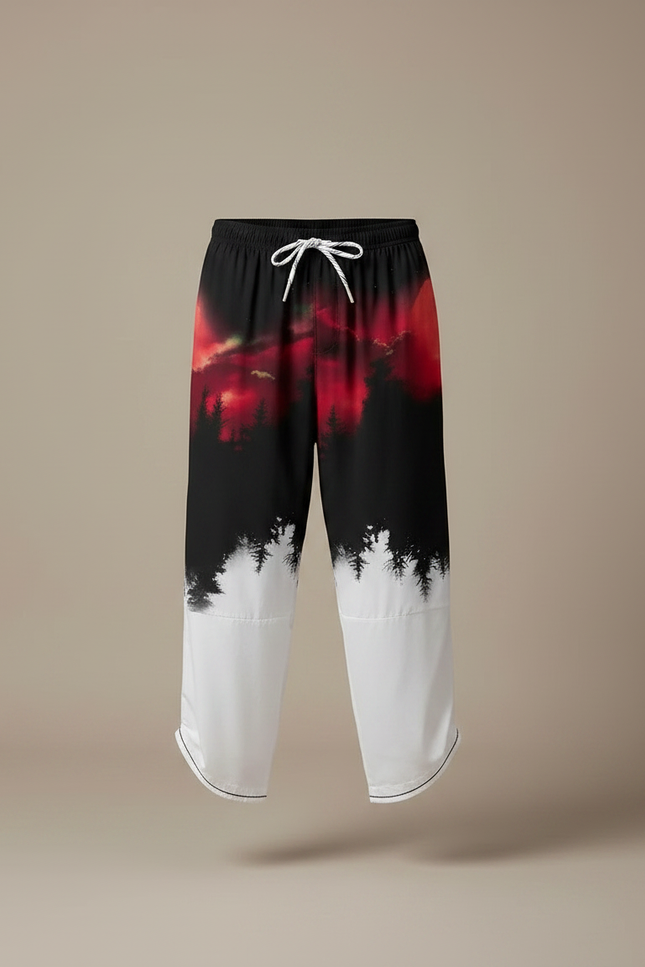 Pantalon Japonais Harem Ample Décontracté Imprimé Forêt Rouge - Multicolore Polyester - vue 3