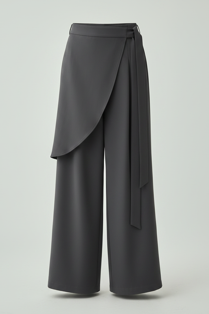 Pantalon Japonais Gris Asymétrique Fluide Élégant Large - Polyester - vue 3