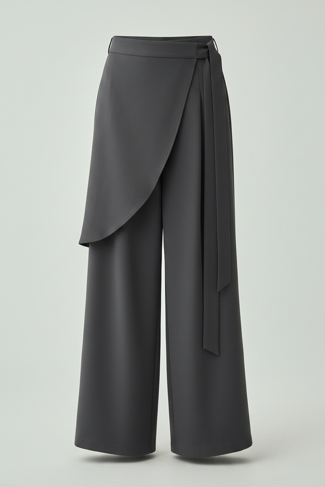 Pantalon Japonais Gris Asymétrique Fluide Élégant Large - Polyester - vue 3