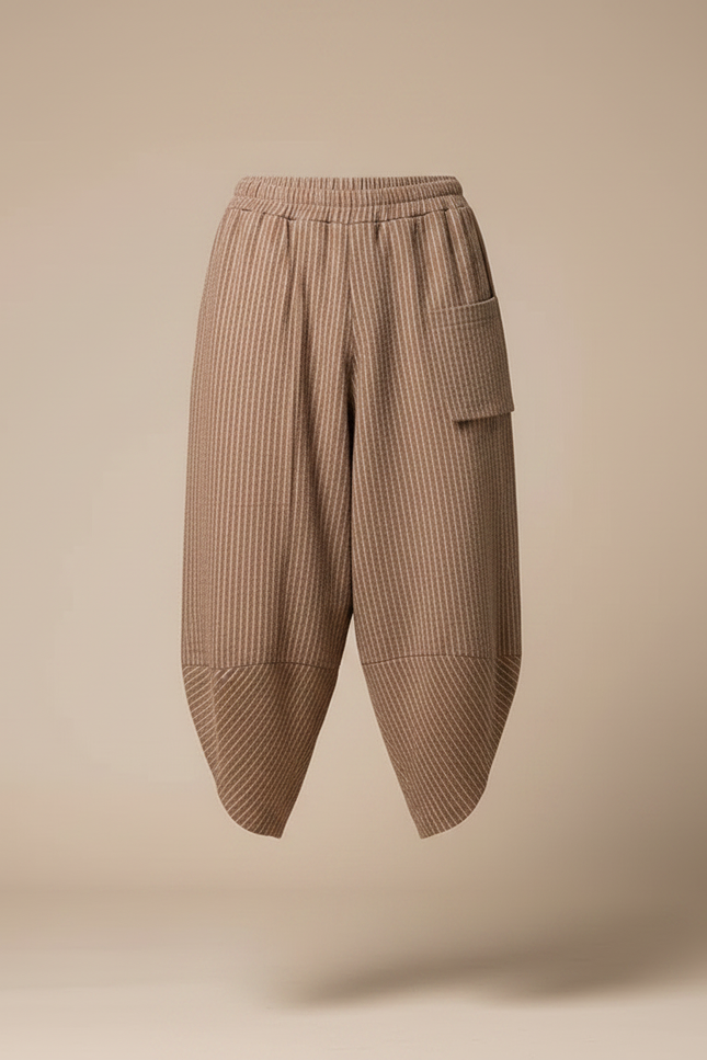 Pantalon Japonais Rayé Marron Ample Coton Harem - vue 3