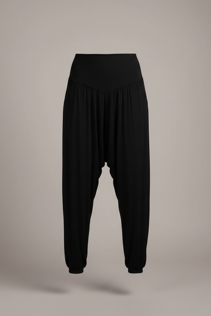 Pantalon Japonais Sarouel Fluide Noir Confortable Femme - Maille - vue 3