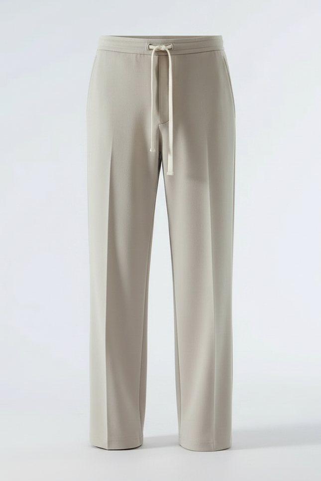 Pantalon Japonais Beige Ample Droit Cordon Fluide - Polyester - vue 3