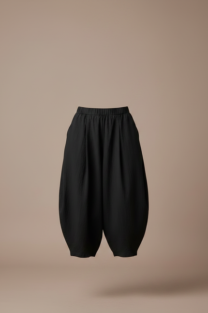 Pantalon Japonais Noir Fluide Ample Harem Femme - Lin - vue 3