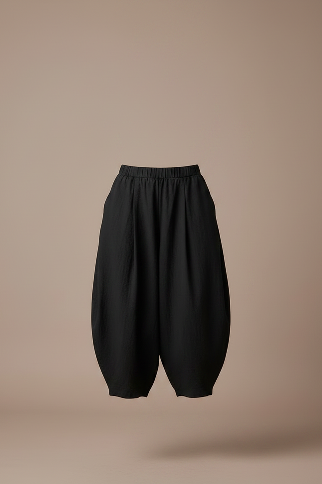 Pantalon Japonais Noir Fluide Ample Harem Femme - Lin - vue 3