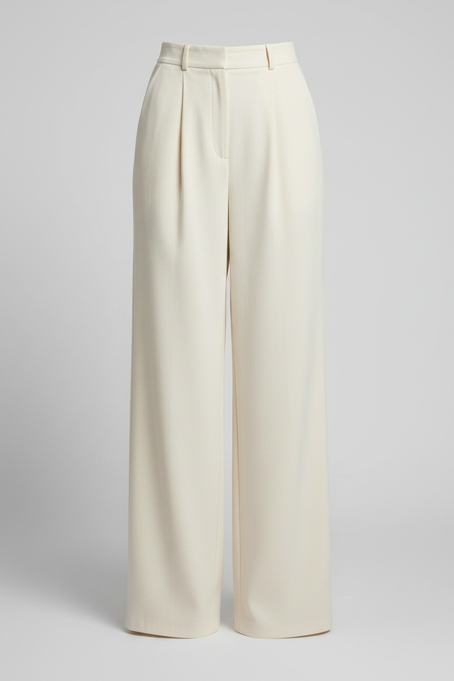 Pantalon Japonais Crème Ample Plissé Élégant Décontracté - Blanc Laine - vue 3