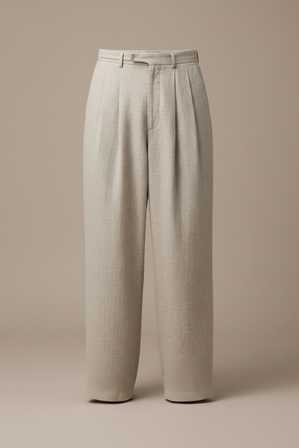 Pantalon Japonais Large Beige Plissé Élégant Homme - Lin - vue 3