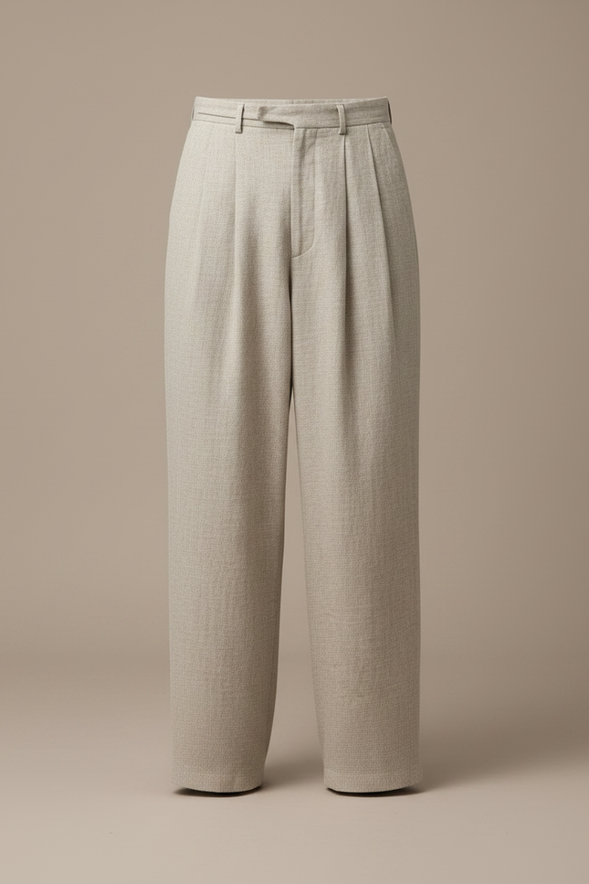 Pantalon Japonais Large Beige Plissé Élégant Homme - Lin - vue 3