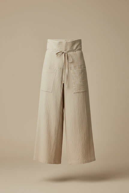 Pantalon Japonais Large Lin Beige Ample Coton - vue 3