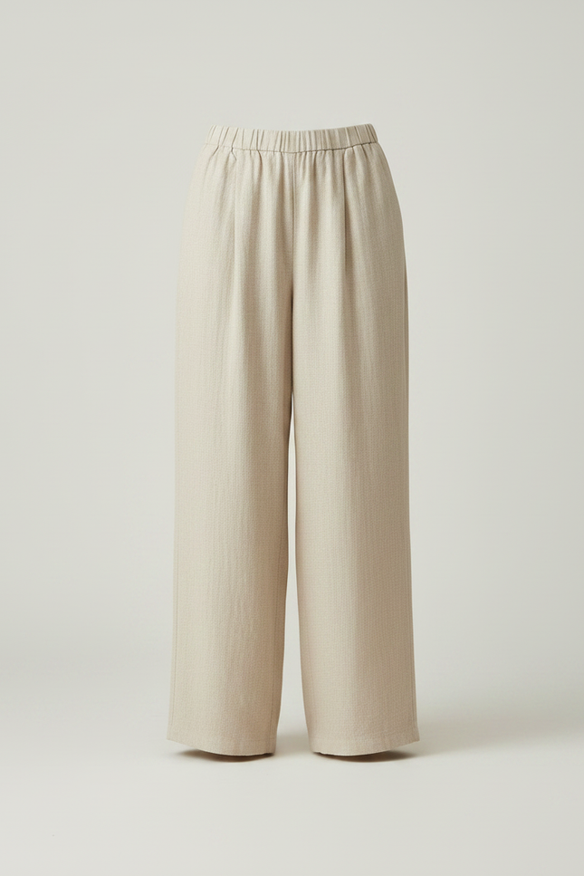 Pantalon Japonais Beige Ample Lin Cordon Fluide - vue 3