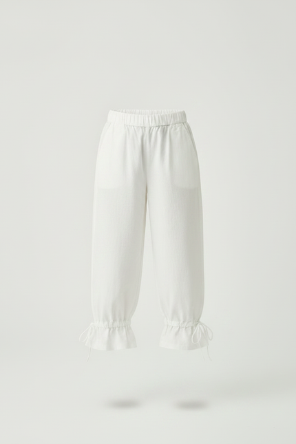 Pantalon Japonais Blanc Fluide Taille Élastique Volants - Lin - vue 3