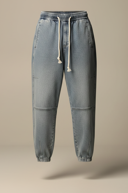 Pantalon Japonais Denim Ample Cordon Décontracté Clair - Bleu Jean - vue 3