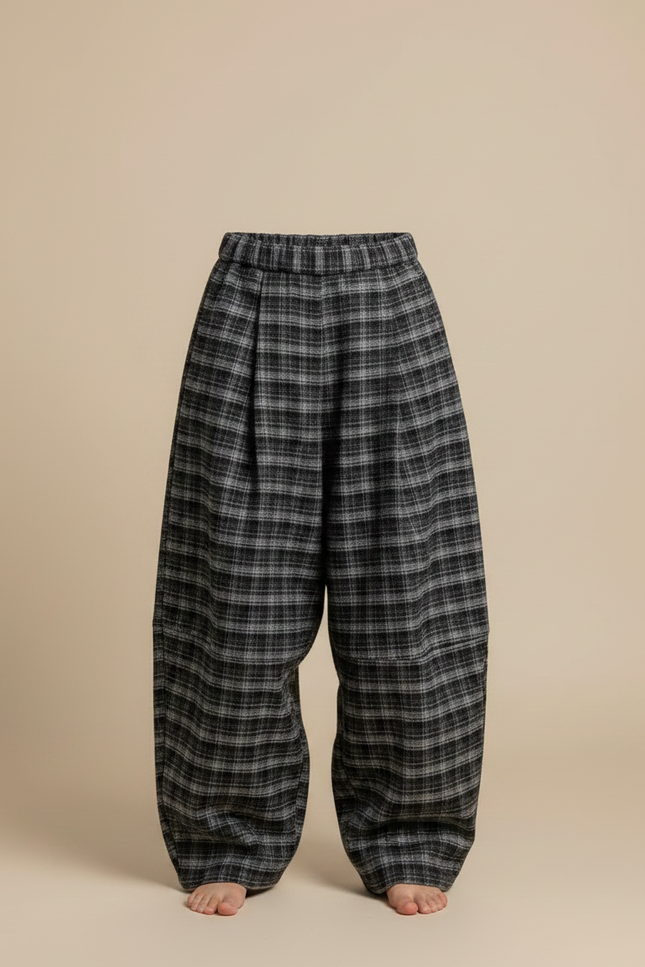 Pantalon Japonais Carreaux Gris Ample Épais Hiver Enfant - Tweed - vue 3