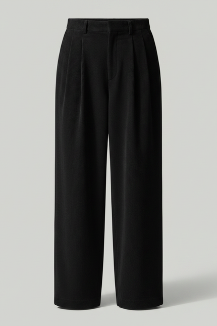 Pantalon Japonais Noir Côtelé Large Plissé Tapered Décontracté - Cordé - vue 3