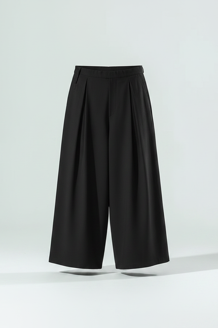 Pantalon Japonais Noir Plissé Ample Élégant Moderne - Polyester - vue 3