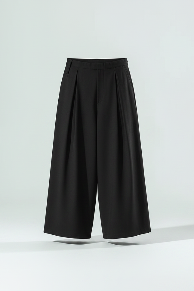 Pantalon Japonais Noir Plissé Ample Élégant Moderne - Polyester - vue 3
