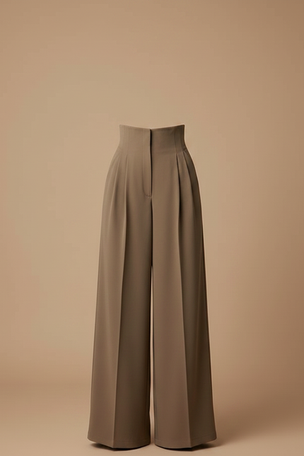 Pantalon Japonais Marron Ample Plissé Élégant Fluide - Kaki Polyester - vue 3