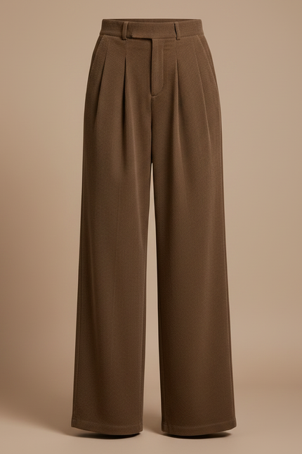 Pantalon Japonais Marron Côtelé Ample Plissé Décontracté - Cordé - vue 3