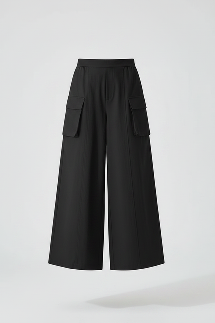 Pantalon Japonais Noir Fluide Ample Élégant Poches - Toile - vue 3