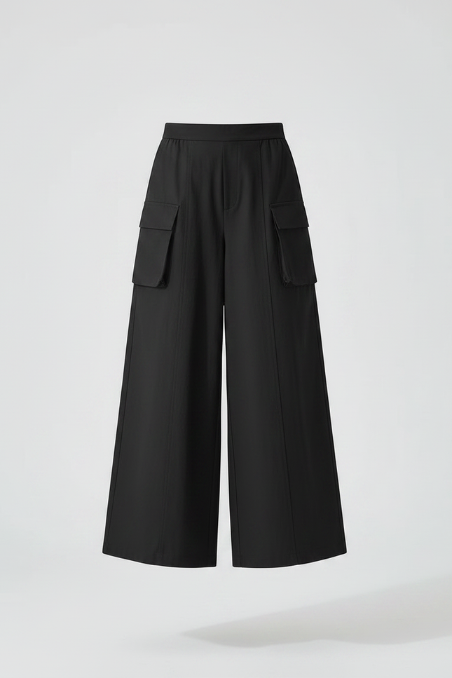 Pantalon Japonais Noir Fluide Ample Élégant Poches - Toile - vue 3