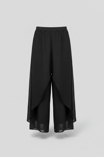 Pantalon Japonais Noir Fluide Chiffon Ample Asymétrique - Polyester - vue 3