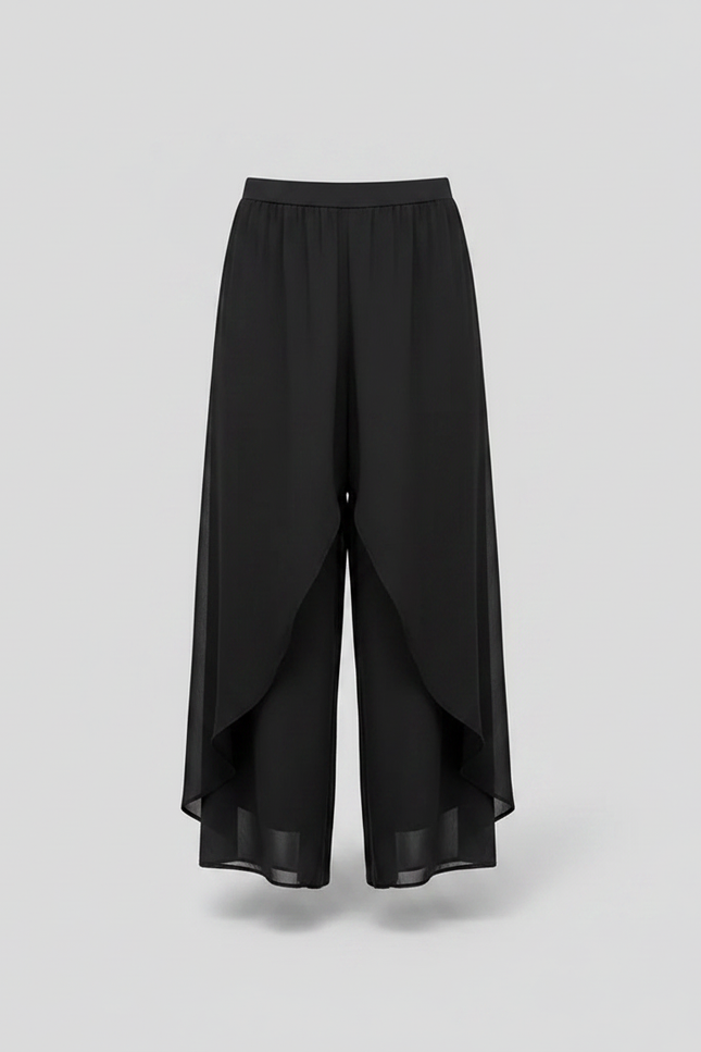 Pantalon Japonais Noir Fluide Chiffon Ample Asymétrique - Polyester - vue 3