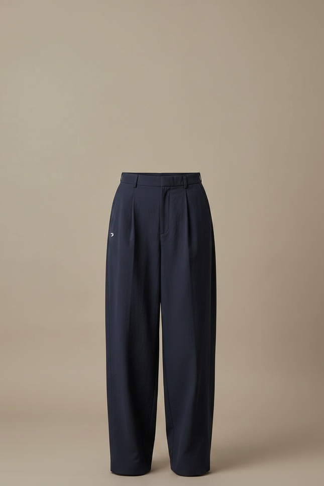 Pantalon Japonais Bleu Marine Ample Fluide Décontracté - Polyester - vue 3
