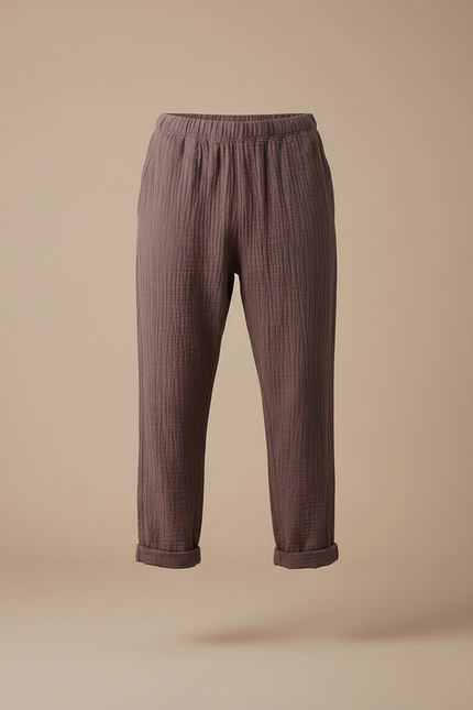Pantalon Japonais Marron Lin Ample Confortable Décontracté - vue 3