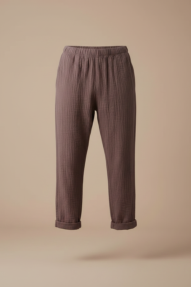 Pantalon Japonais Marron Lin Ample Confortable Décontracté - vue 3