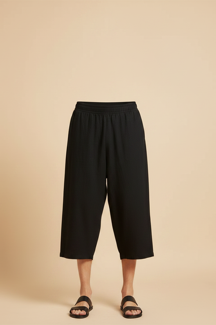 Pantalon Japonais Noir Coton Ample Court Décontracté - Lin - vue 3