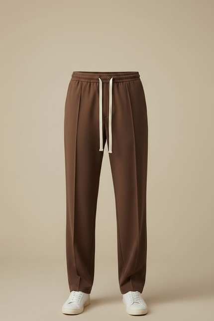 Pantalon Japonais Marron Droit Cordon Décontracté Fluide - Polyester - vue 3