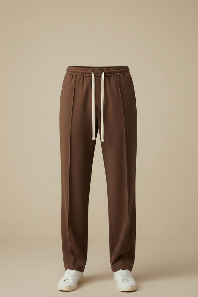 Pantalon Japonais Marron Droit Cordon Décontracté Fluide - Polyester - vue 3