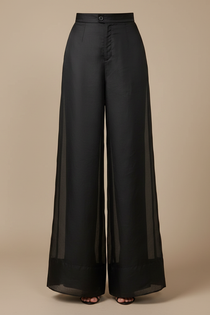 Pantalon Japonais Noir Organza Ample Fluide Taille Haute - Soie - vue 3