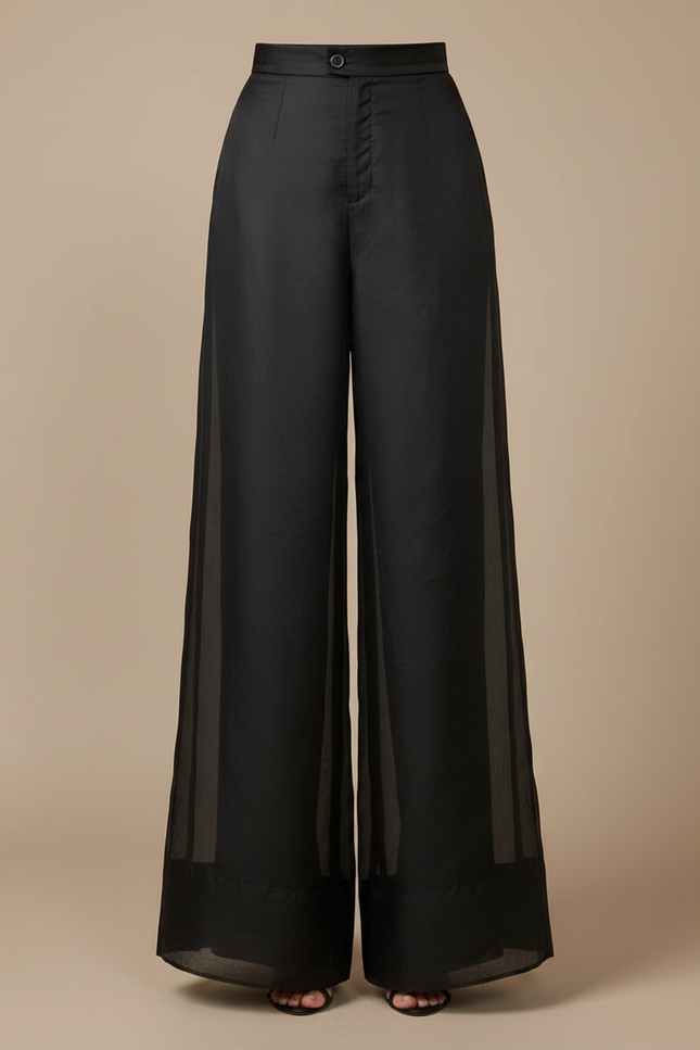 Pantalon Japonais Noir Organza Ample Fluide Taille Haute - Soie - vue 3