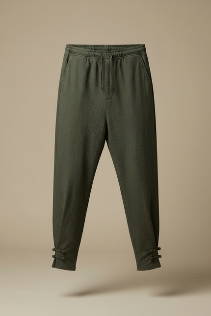 Pantalon Japonais Vert Kaki Lin Ample Boutons - vue 3