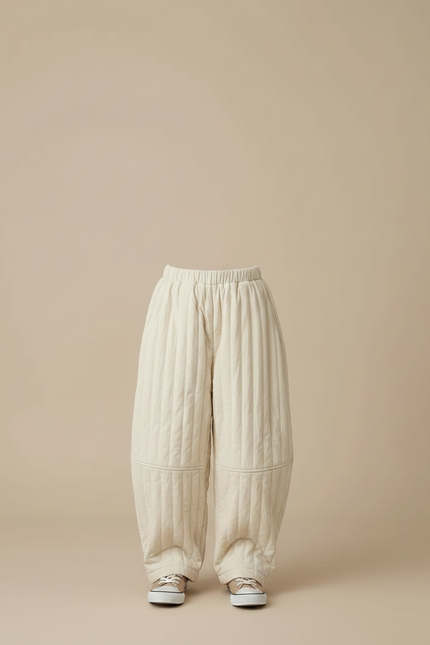 Pantalon Japonais Matelassé Écru Ample Hiver Enfant - Beige Molleton - vue 3