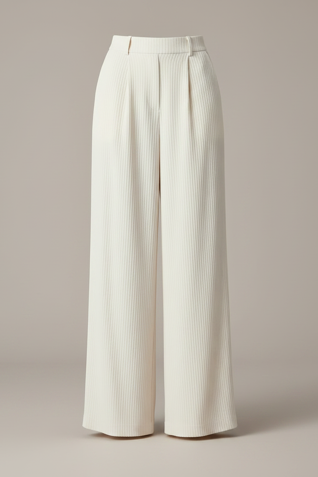 Pantalon Japonais Crème Côtelé Ample Plissé Élégant - Blanc Cordé - vue 3