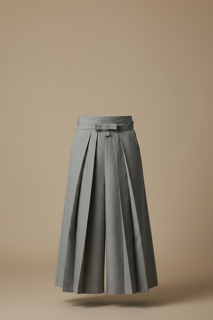 Pantalon Japonais Gris Plissé Traditionnel Formel Homme - Laine - vue 3