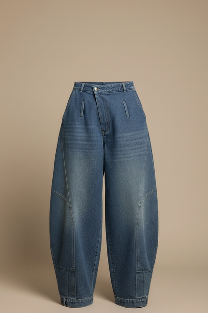 Pantalon Japonais Denim Ample Taille Haute Bleu - Jean - vue 3