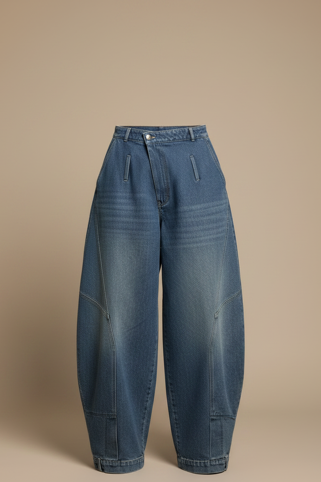 Pantalon Japonais Denim Ample Taille Haute Bleu - Jean - vue 3