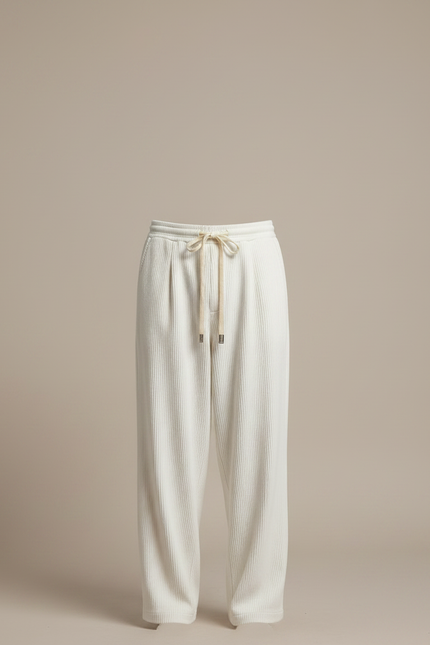 Pantalon Japonais Velours Côtelé Ample Écru Décontracté - Beige Cordé - vue 3