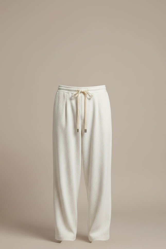 Pantalon Japonais Velours Côtelé Ample Écru Décontracté - Beige Cordé - vue 3