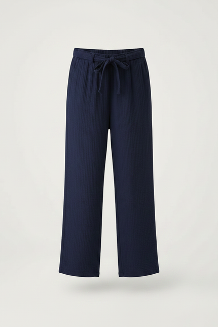 Pantalon Japonais Bleu Marine Ample Coton Ceinturé - vue 3