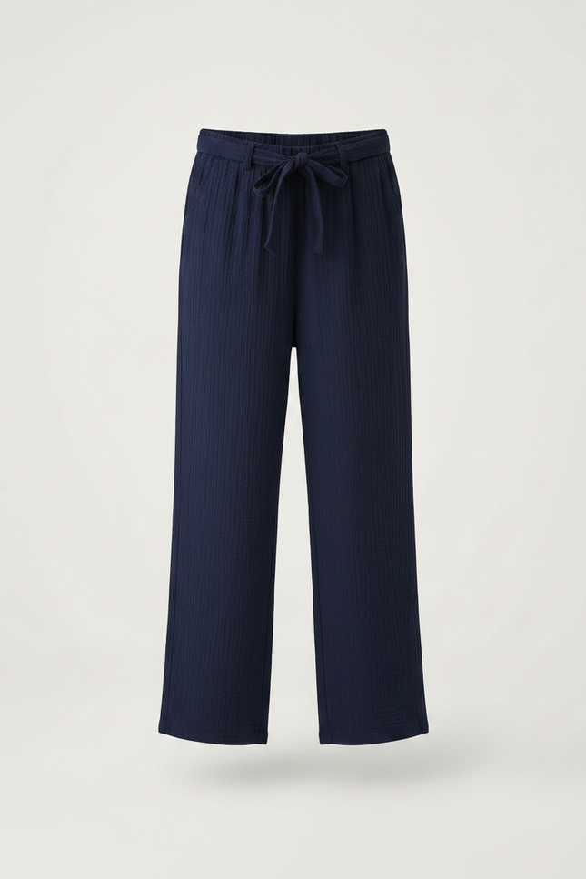 Pantalon Japonais Bleu Marine Ample Coton Ceinturé - vue 3