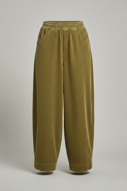 Pantalon Japonais Velours Côtelé Vert Ample Confortable - Kaki Cordé - vue 3
